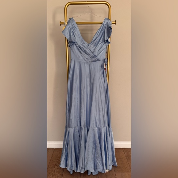 NEW Ieena Mac Duggal Surplice Bodice Split Sleeves Dress Periwinkle sz 6 #11256 - Picture 6 of 9